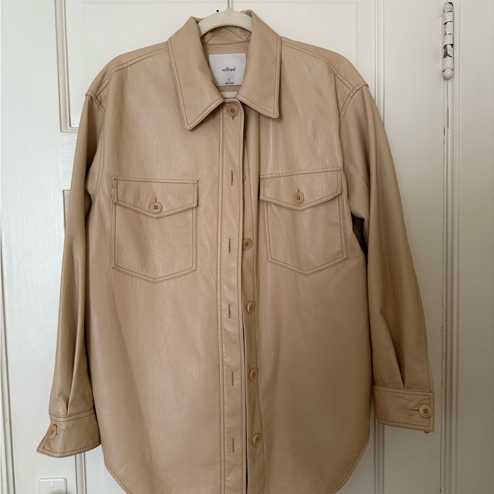 Aritzia Wilfred Cream Faux Leather Jacket